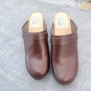 Troentorp and Maguba Brown Burgundy Leather Swedish Clogs Brown Heel Slip On